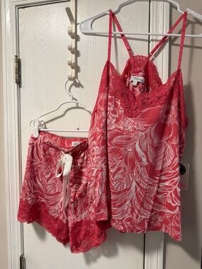 PJ Salvage dark pink Floral Lace Cami & Short Sleep Set. NWT xl cool touch